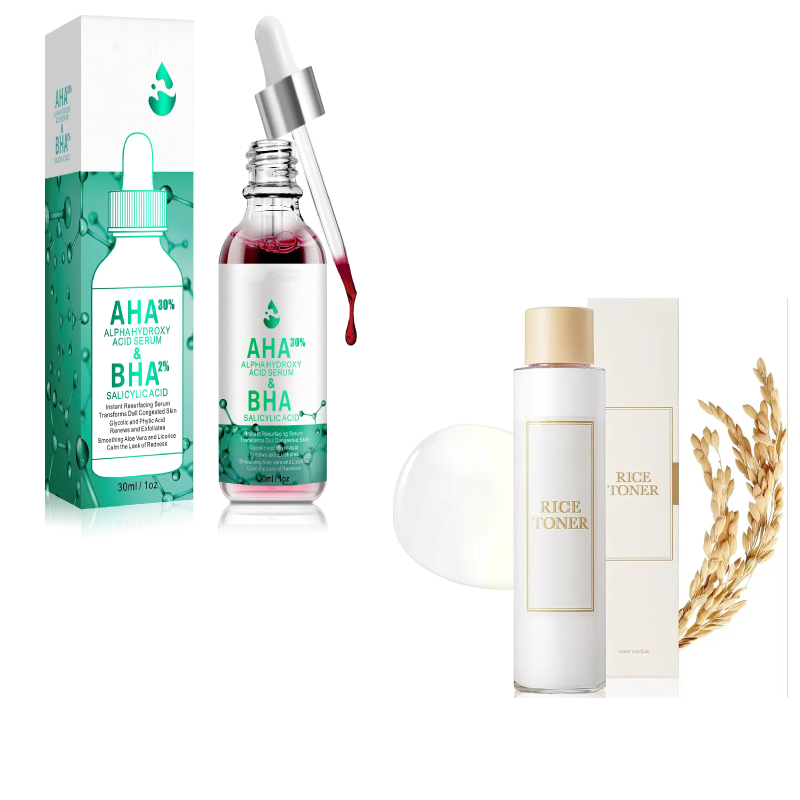 Bundle of Sake Hydrating Toner with Rice Extract (Pack of 2) and AHA and BHA Facial Serum